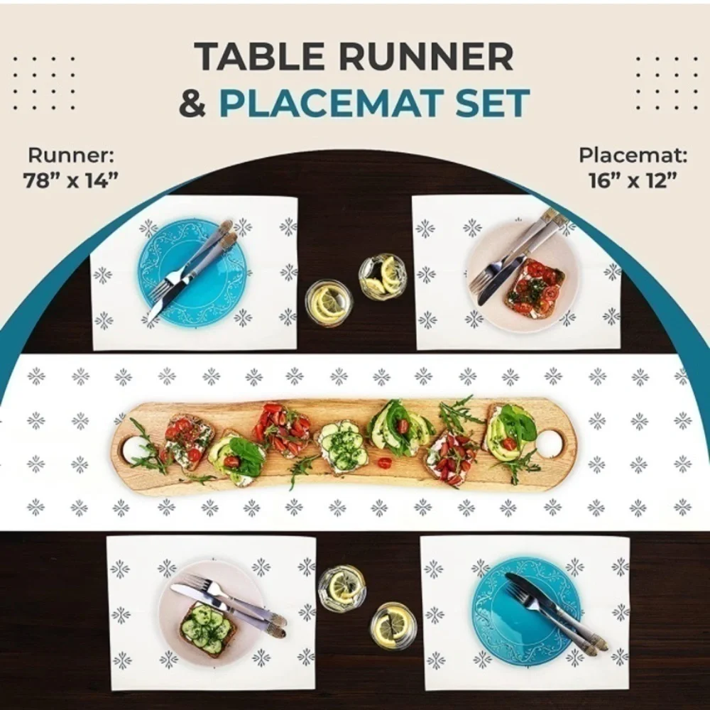 Brand New 5 Piece Set of Matching Modern Design Table Runner and Placemats